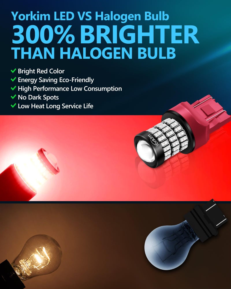 Yorkim Ultra Bright 7440 Led Bulb Red T20 7441 7443 7444 W21W Led Bulb for Backup Reverse Light, Break Light, Tail Light, Turn Signal Light Pack of 2 - Red - Image 2